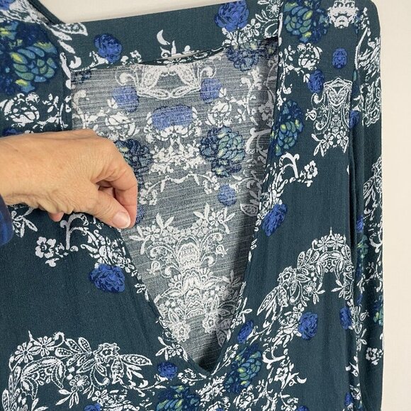 Free People Smooth Talker Tunic Swing Dress Medium Teal Floral Low Back Pockets - Picture 8 of 10